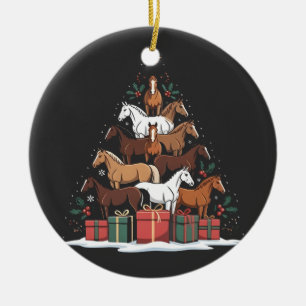 Horse Shaped Christmas Tree Equine Xmas  Ceramic Ornament