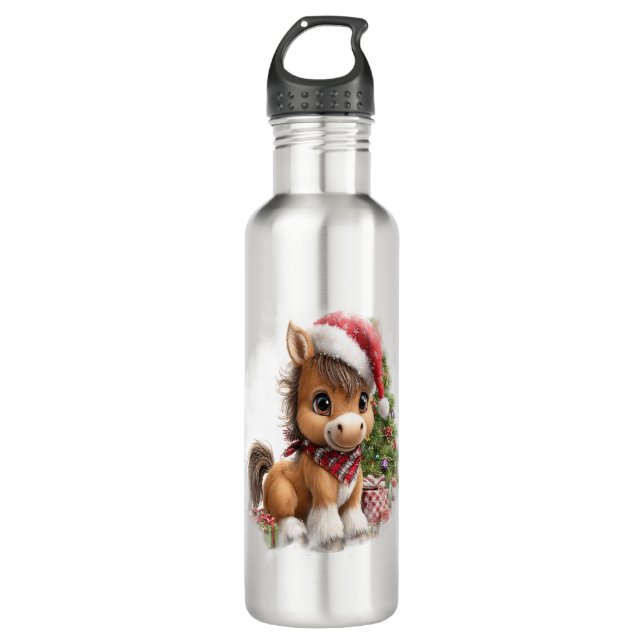Horse Shirt Christmas Santa Hat 710 Ml Water Bottle (Front)