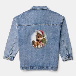 Horse Shirt Christmas Santa Hat Denim Jacket