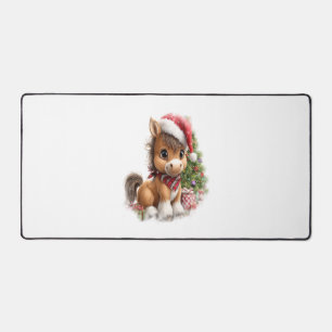 Horse Shirt Christmas Santa Hat Desk Mat