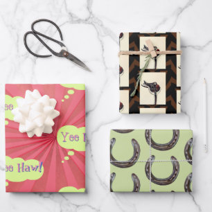 horse shoes saddles, yeehaw! wrapping paper sheet