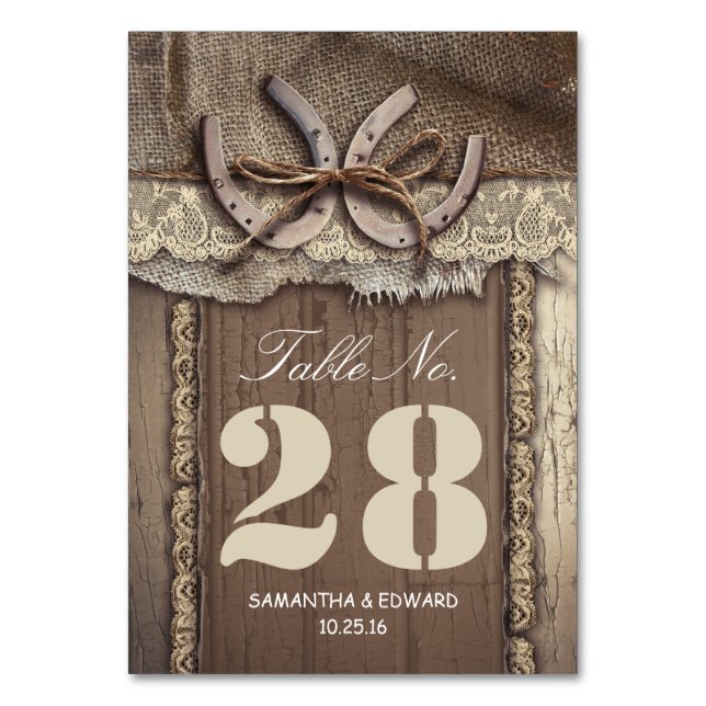 Horse shoes western wedding table number cards (Front)