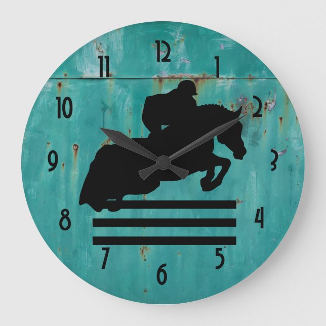 Horse Show Hunter Jumper Silhouette Large Clock (Front)