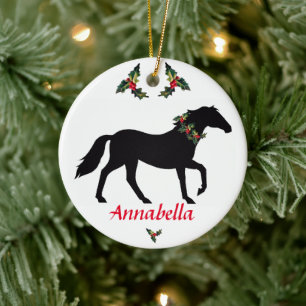 Horse Silhouette Custom Christmas Ceramic Ornament