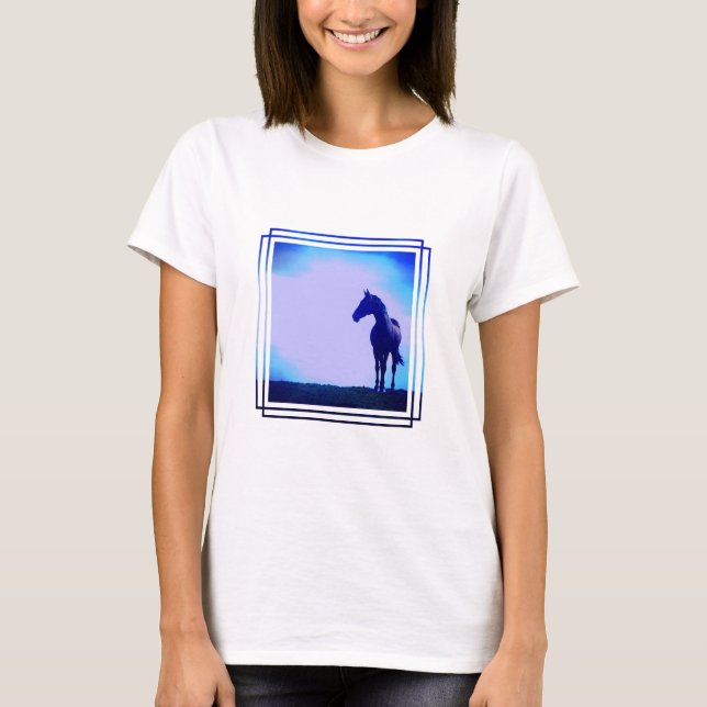 Horse Silhouette Design Fitted Ladies Shirt (Front)