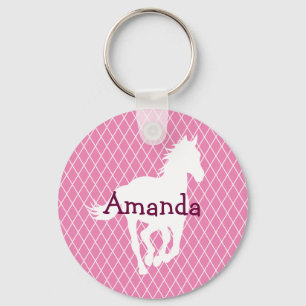 Horse Silhouette Diamond Pattern Custom Key Ring