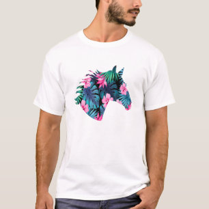 Horse Silhouette For Horse Lover Hawaiian Floral T T-Shirt