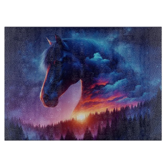 Horse Silhouette in a Sunset Forest Landscape Cutting Board (Front)