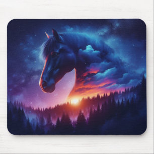 Horse Silhouette in a Sunset Forest Landscape Mouse Pad