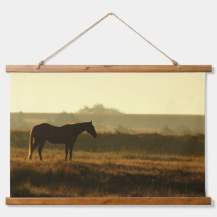 Horse Silhouette in the morning sun. Hanging Tapestry