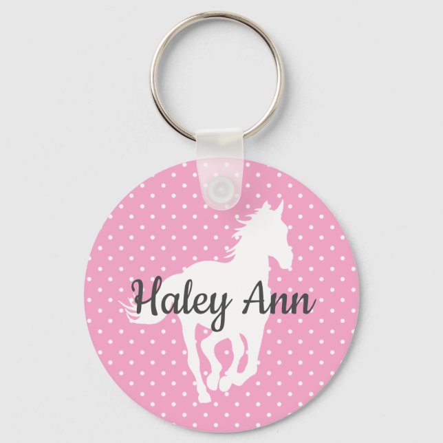Horse Silhouette Polka Dots Name Key Ring (Front)
