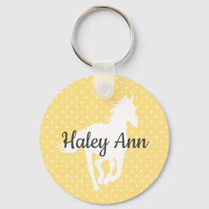 Horse Silhouette Polka Dots Name Key Ring