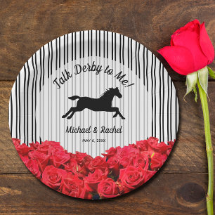 Horse Silhouette Red Roses Derby Paper Plate