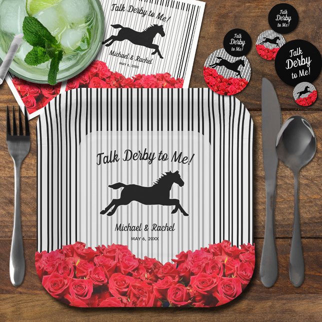 Horse Silhouette Red Roses Derby Party Paper Plate (Horse Silhouette Red Roses Derby Party Paper Plates)
