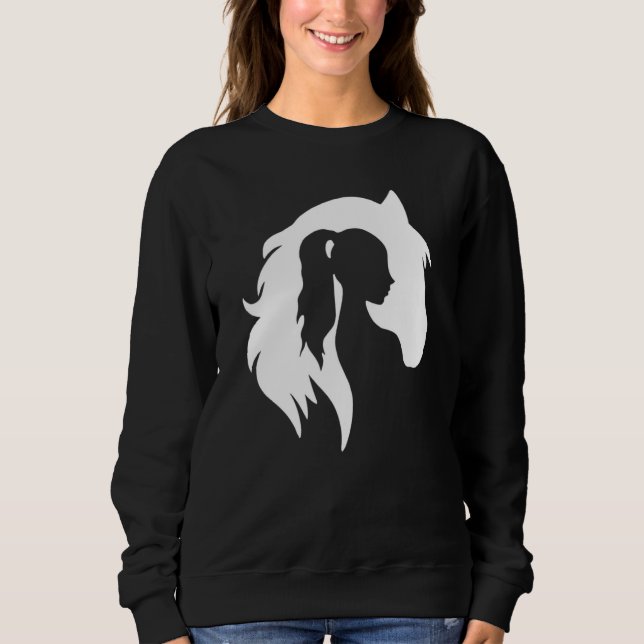 Horse Silhouette Young Woman Girl Equestrian Cowgi Sweatshirt (Front)