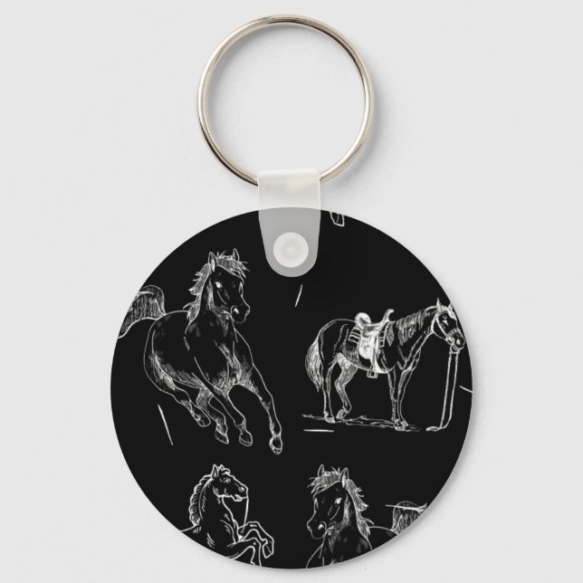 Horse silhouettes Black White Key Ring (Front)