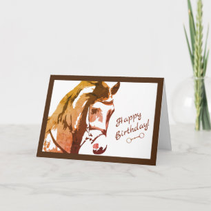 Horse Sketch and Snaffle Bit, Brown Happy Birthday Card