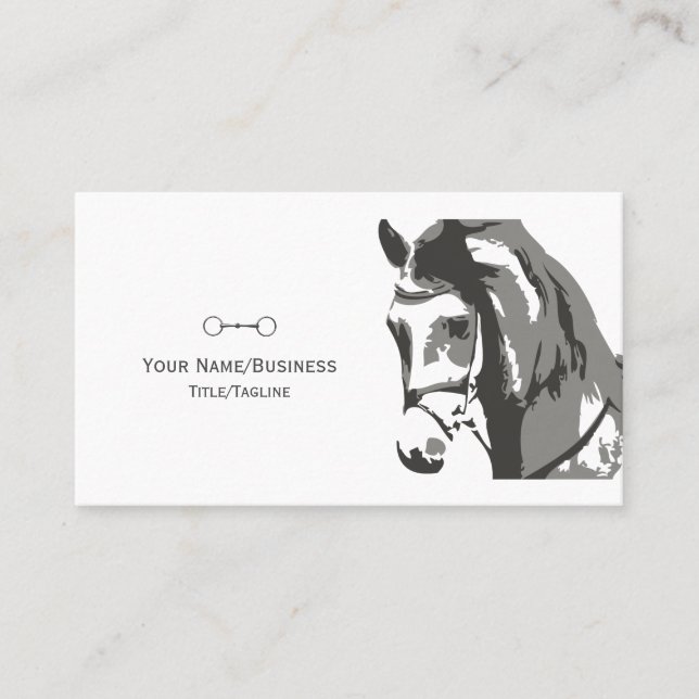 Horse Sketch and Snaffle Bit in Grey Business Card (Front)