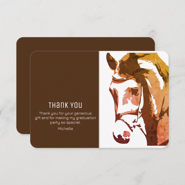 Horse Sketch Modern Grey and White Graduation Than Thank You Card (Front/Back)
