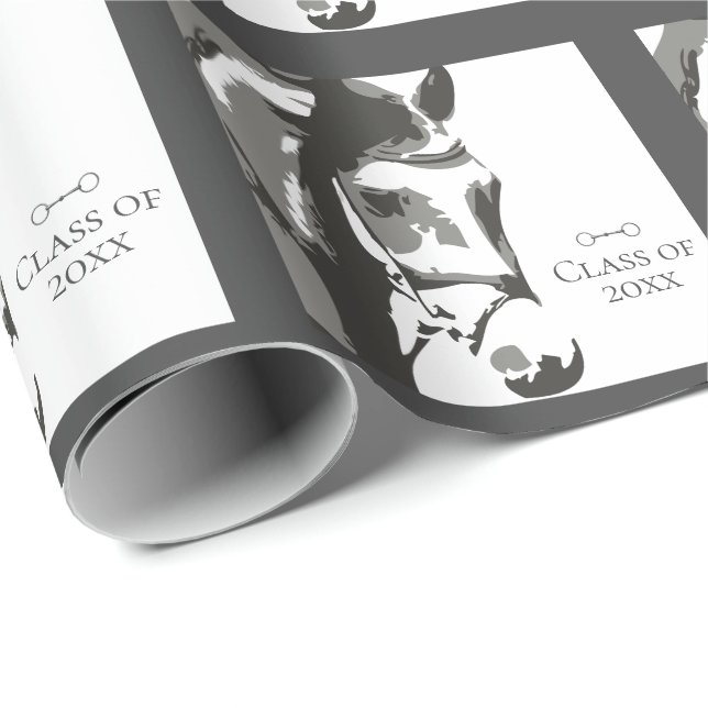 Horse Sketch, Snaffle Bit Grey Graduation Class of Wrapping Paper (Roll Corner)