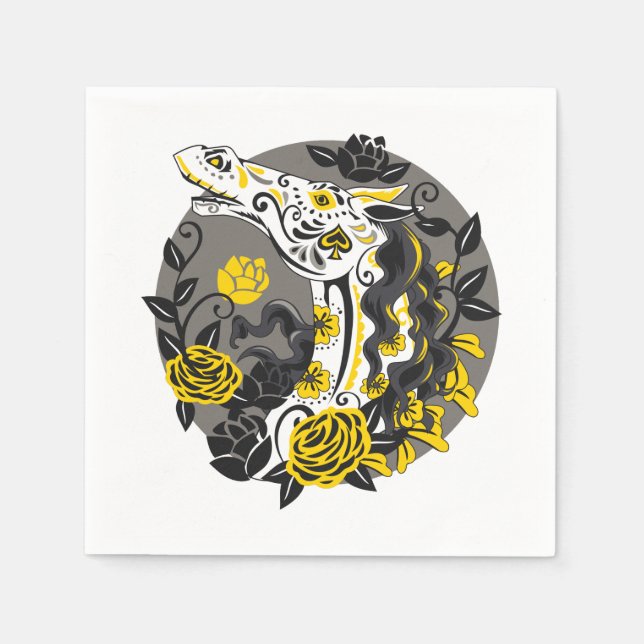 Horse Skull with Yellow Roses Day of the Dead Napkin (Front)