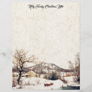 Horse Sleigh Family Christmas Letter Writing Paper Custom Letterhead