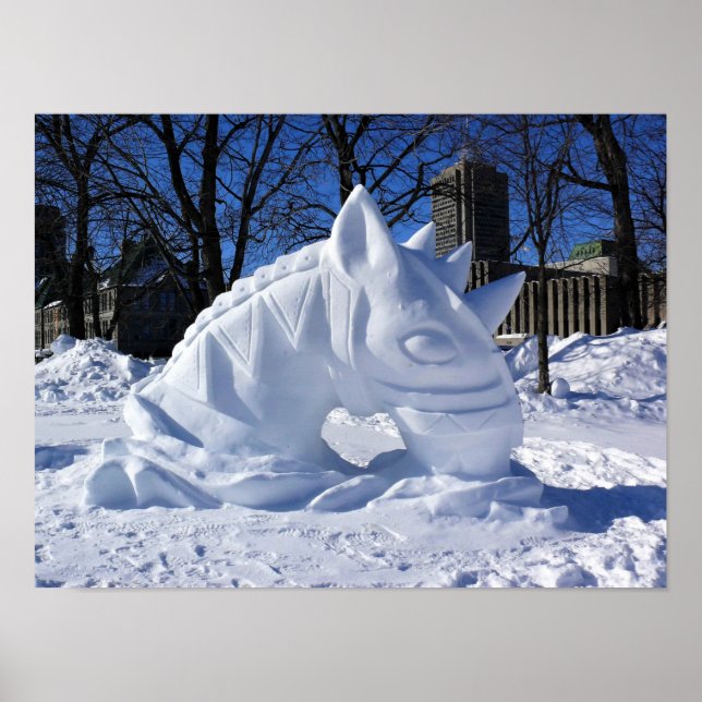 Horse Snow Sculpture, Quebec, Canada Poster (Front)