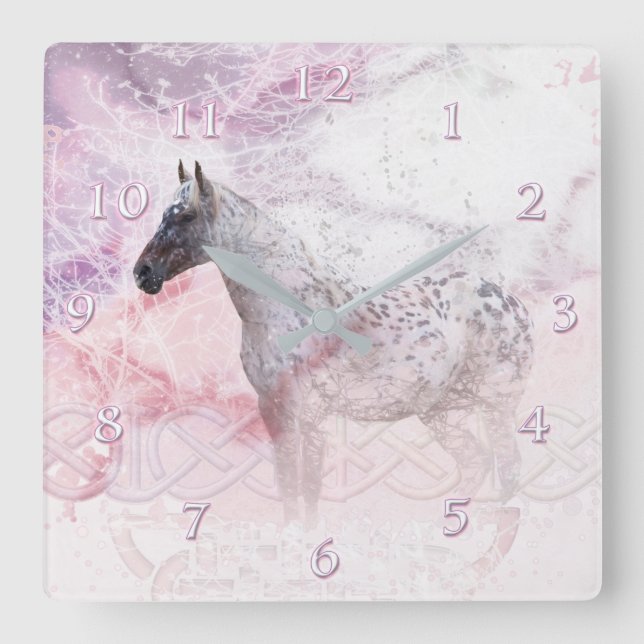 Horse Snow Storm Square Wall Clock (Front)