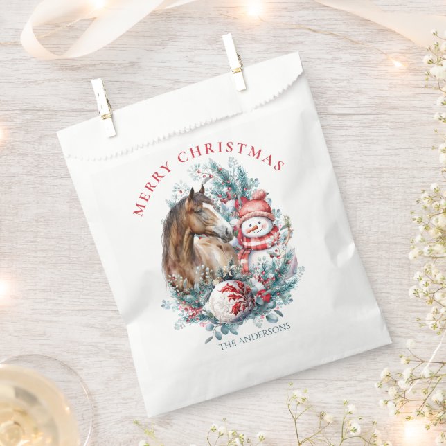 Horse snowman Christmas watercolor elegant Favour Bag (Clipped)