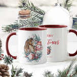 Horse snowman Christmas watercolor elegant Mug<br><div class="desc">Horse and snowman personalised Christmas design with elegant Christmas wreath and beautiful white and red ornament for horse lovers. Personalise it on the back.</div>