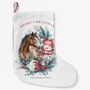 Horse snowman Christmas watercolor elegant Small Christmas Stocking