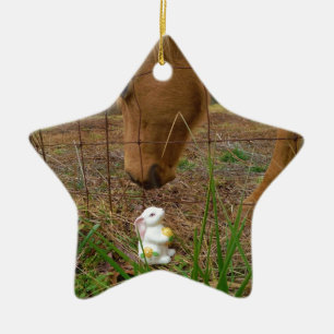 horse & Spring flower Bunny Ceramic Ornament