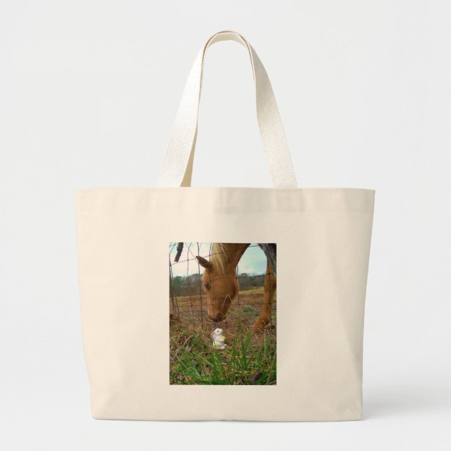 horse & Spring flower Bunny Large Tote Bag (Front)