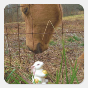 horse & Spring flower Bunny Square Sticker