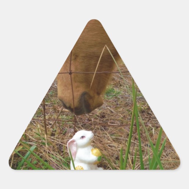 horse & Spring flower Bunny Triangle Sticker (Front)