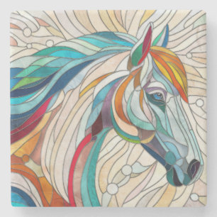 Horse - Stained Glass Mosaic Digital Art Stone Coaster