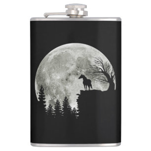 Horse Stand On Mountain Spooky Halloween Moon Hip Flask