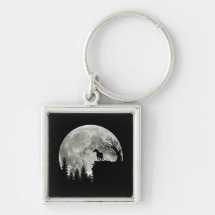 Horse Stand On Mountain Spooky Halloween Moon Key Ring