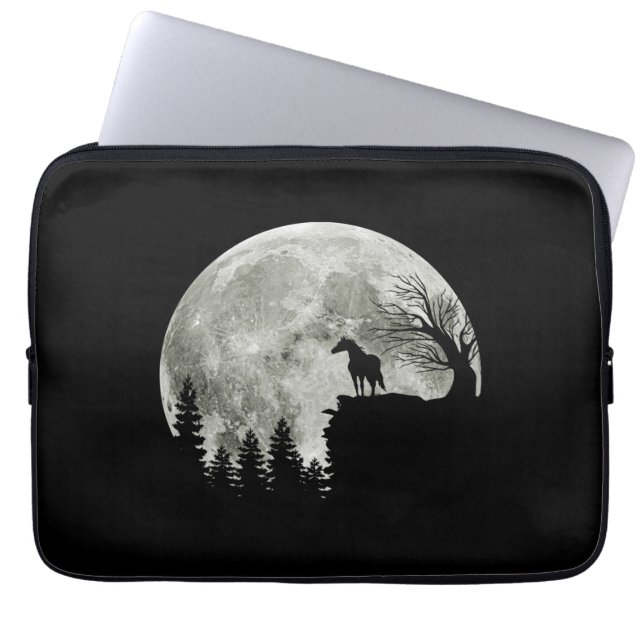 Horse Stand On Mountain Spooky Halloween Moon Laptop Sleeve (Front)