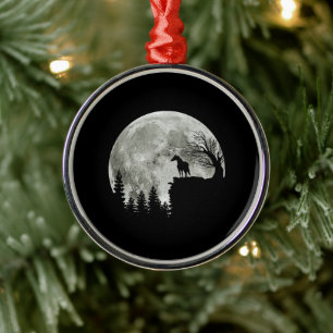Horse Stand On Mountain Spooky Halloween Moon Metal Ornament