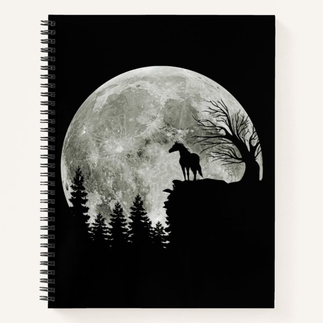 Horse Stand On Mountain Spooky Halloween Moon Notebook (Front)