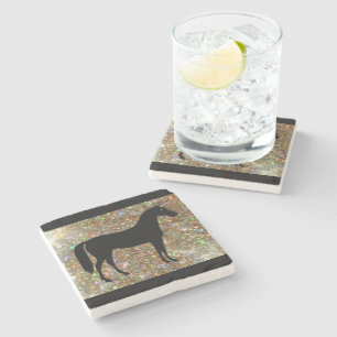 Horse Stone Coaster Black & Gold Sparkle