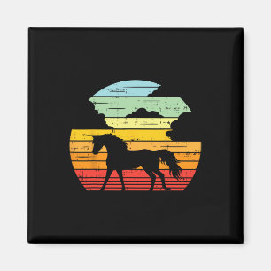 Horse Sunset Retro Horseback Riding Animal Equestr Magnet