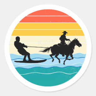 Horse Surfing Wakeboarding Water Skiing Retro Classic Round Sticker