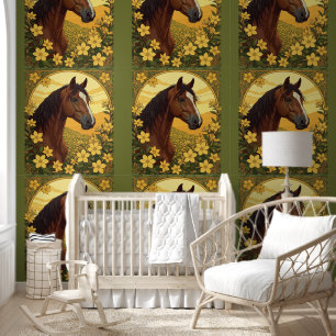 Horse Surrounded By Yellow Jasmine Flowers Wallpaper