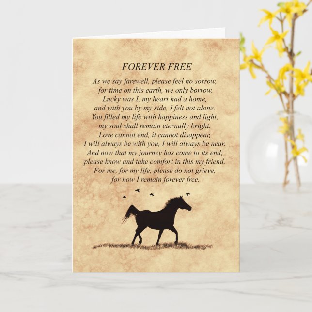 Horse Sympathy Beautiful Poem on Parchment Look  Card (Yellow Flower)