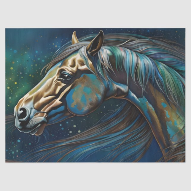 Horse Teal blue green brown Tissue Paper (Front)