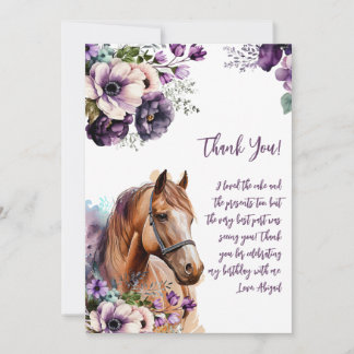 Horse Thank You Purple Flowers