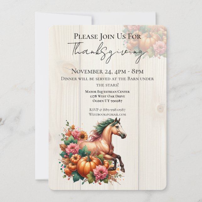 Horse Thanksgiving Dinner Invitation (Front)