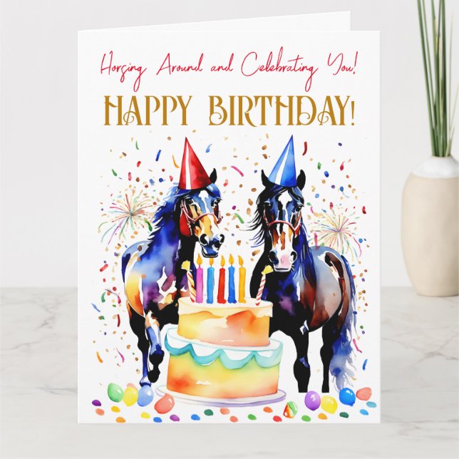 Horse themed birthday party funny elegant card (Front)
